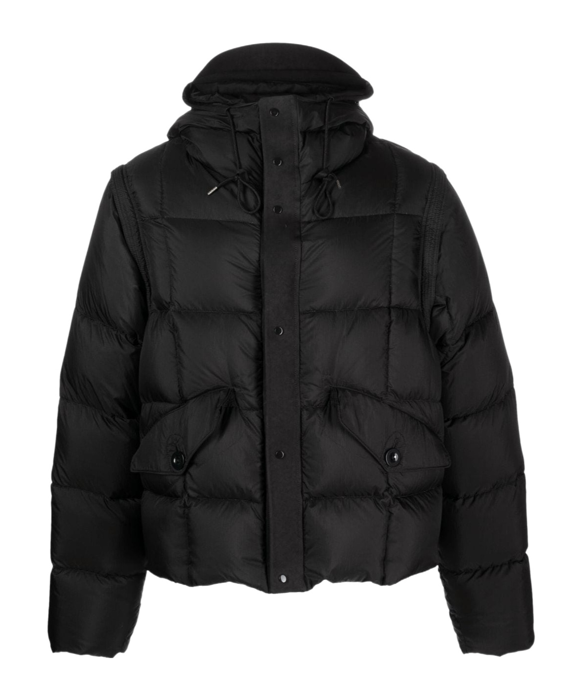 Ten C Padded Hooded Drawstring Jacket In Black