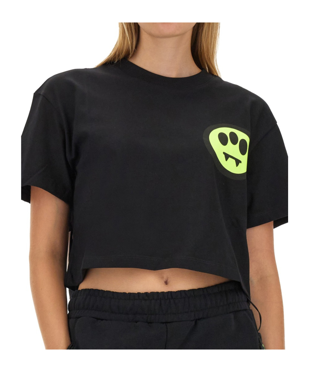 Barrow Logo-print Cotton Cropped T-shirt In Black