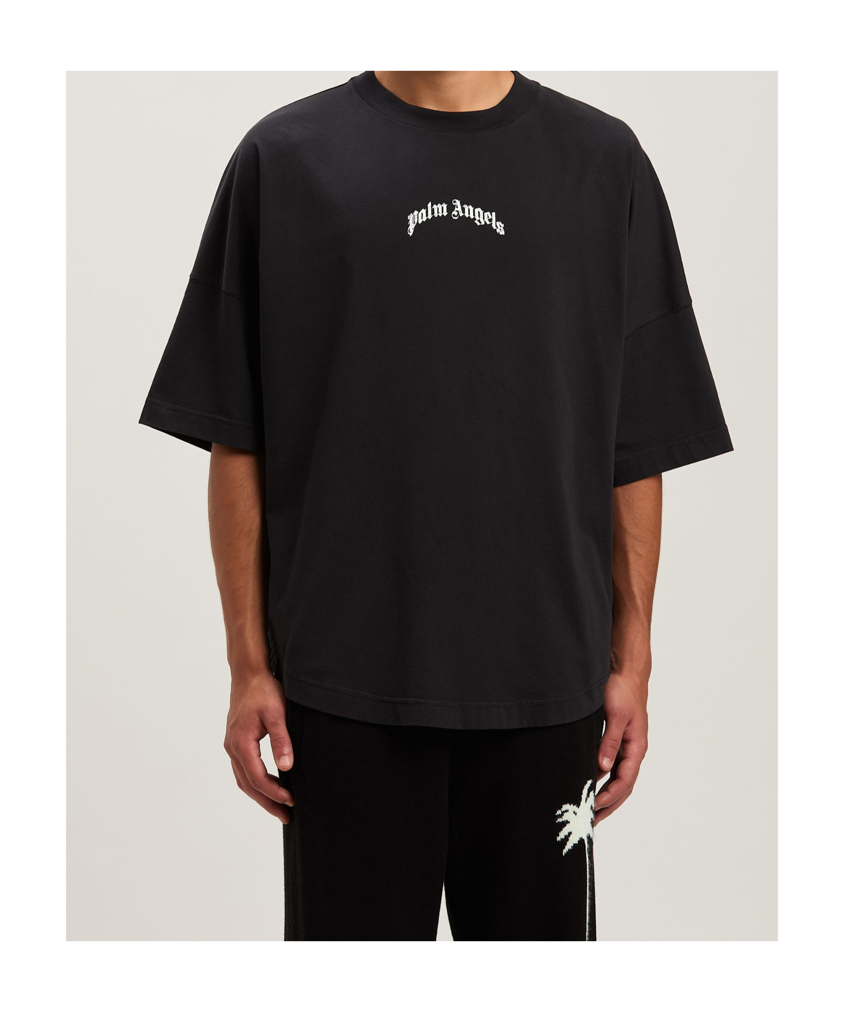 Palm Angels "back Curved Logo Oversized" Short Sleeves T-shirt Clothing In Black