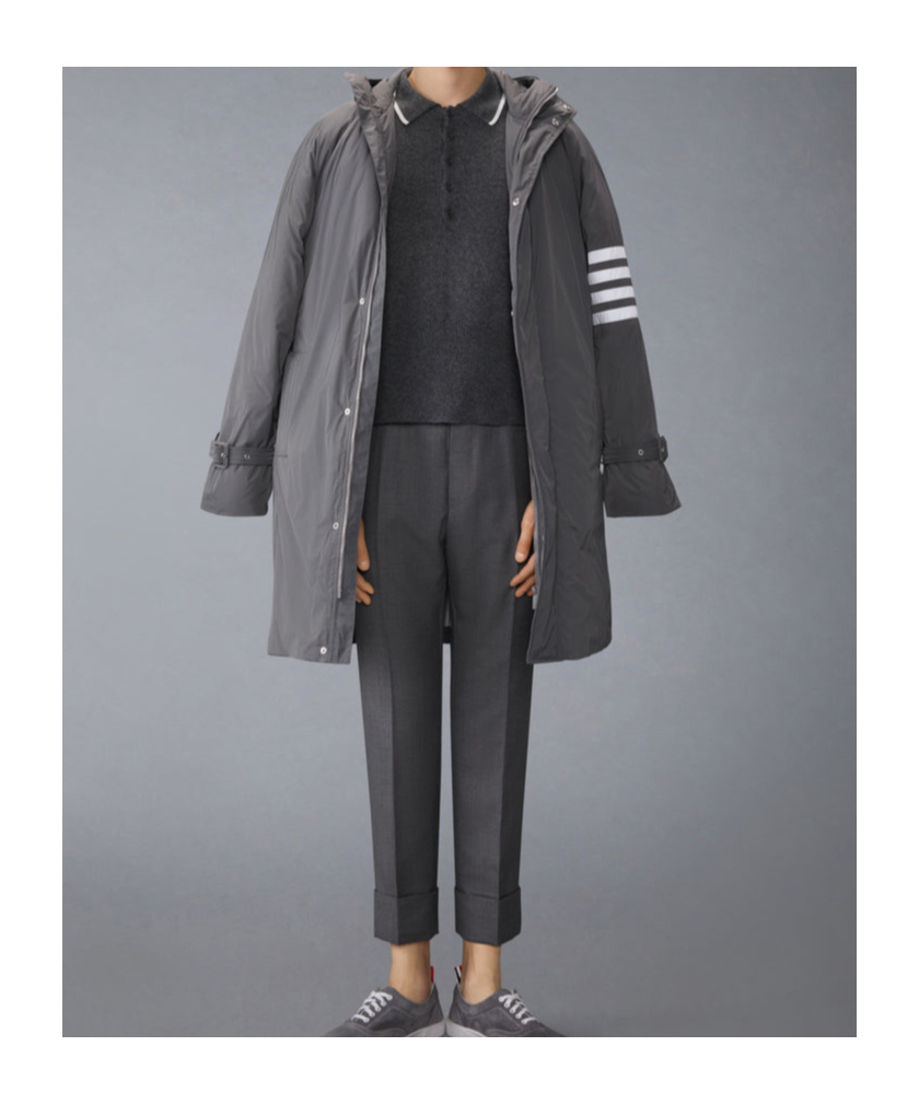 Thom Browne Poly Twill 4-bar Hooded Down Parka With Belt Clothing In Gray