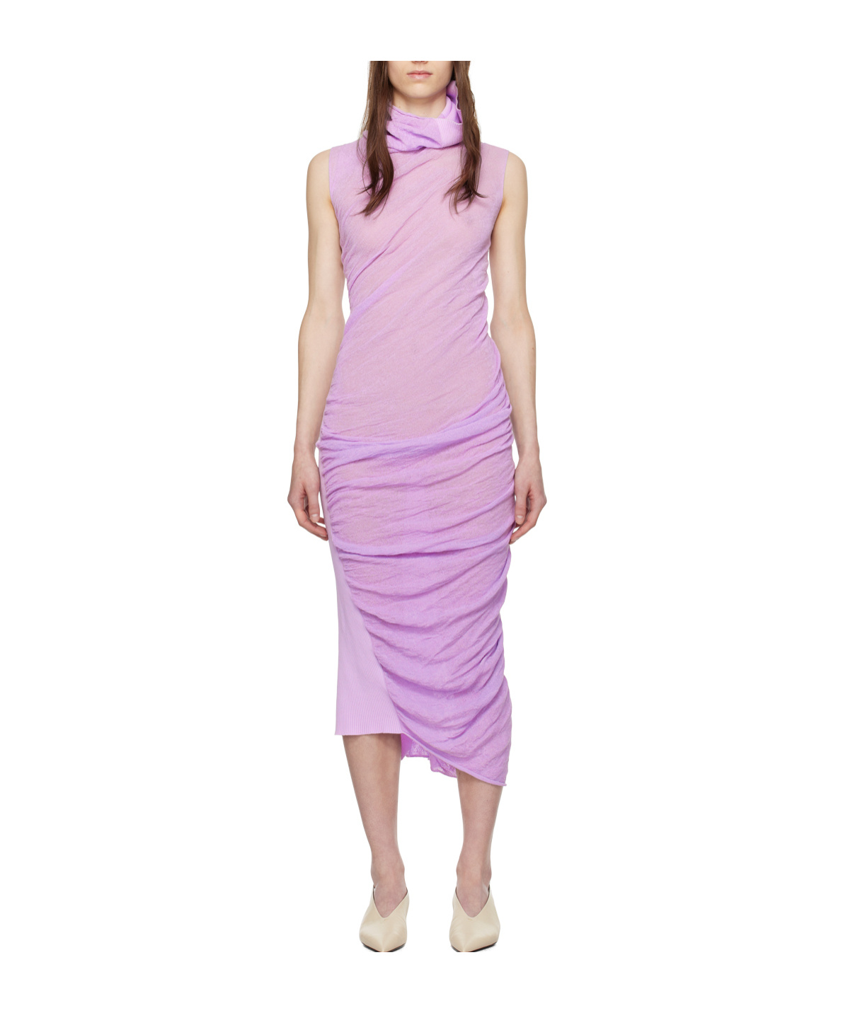 Issey Miyake Twisted Pleated Extra-long Dress In Purple