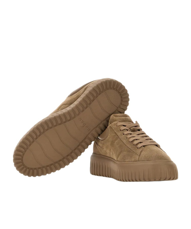 Hogan H Stripes Allacciato H Sneakers With Suede Upper And Rubber Sole In Brown