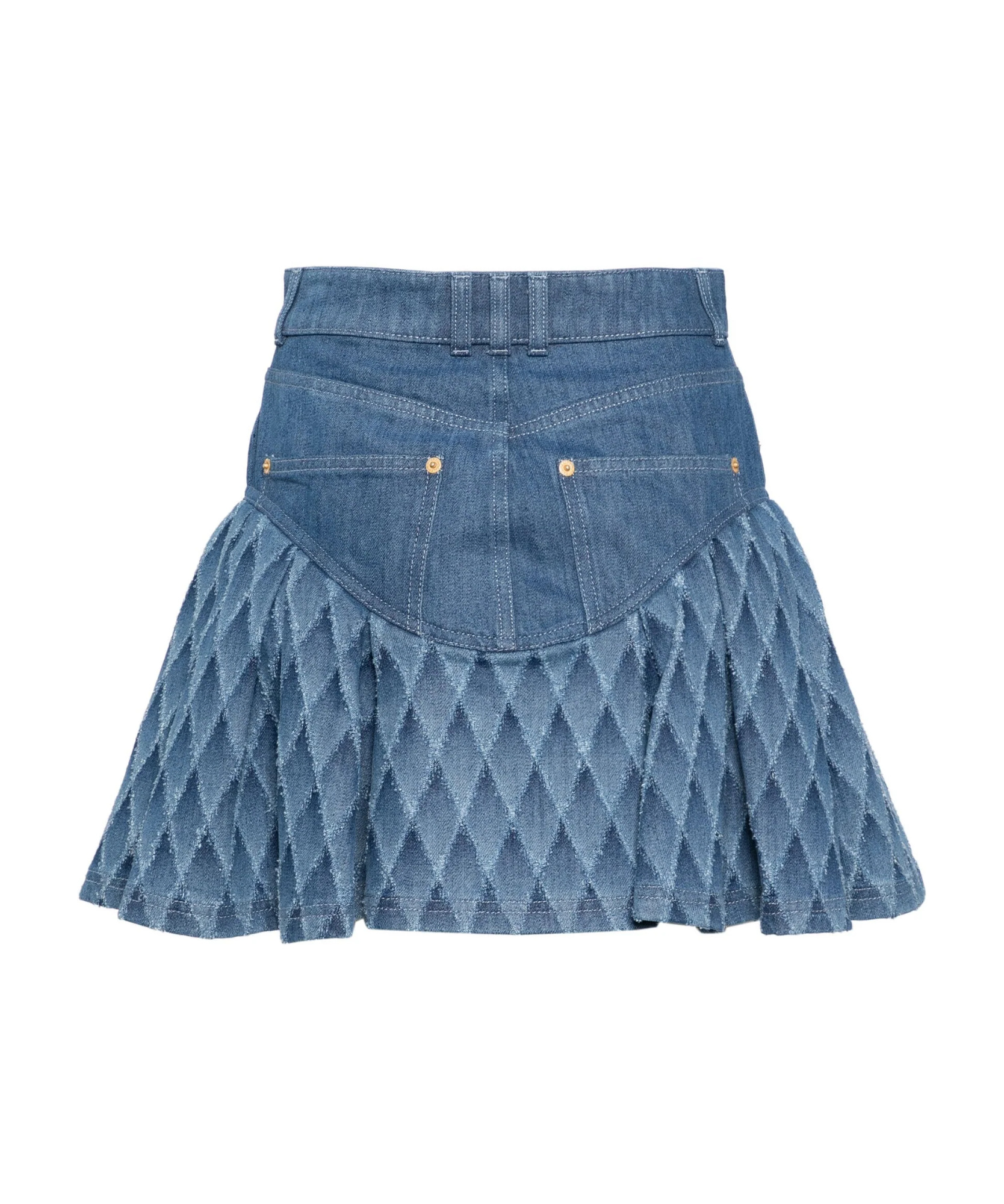 Balmain Peplum Denim Skirt In Blue