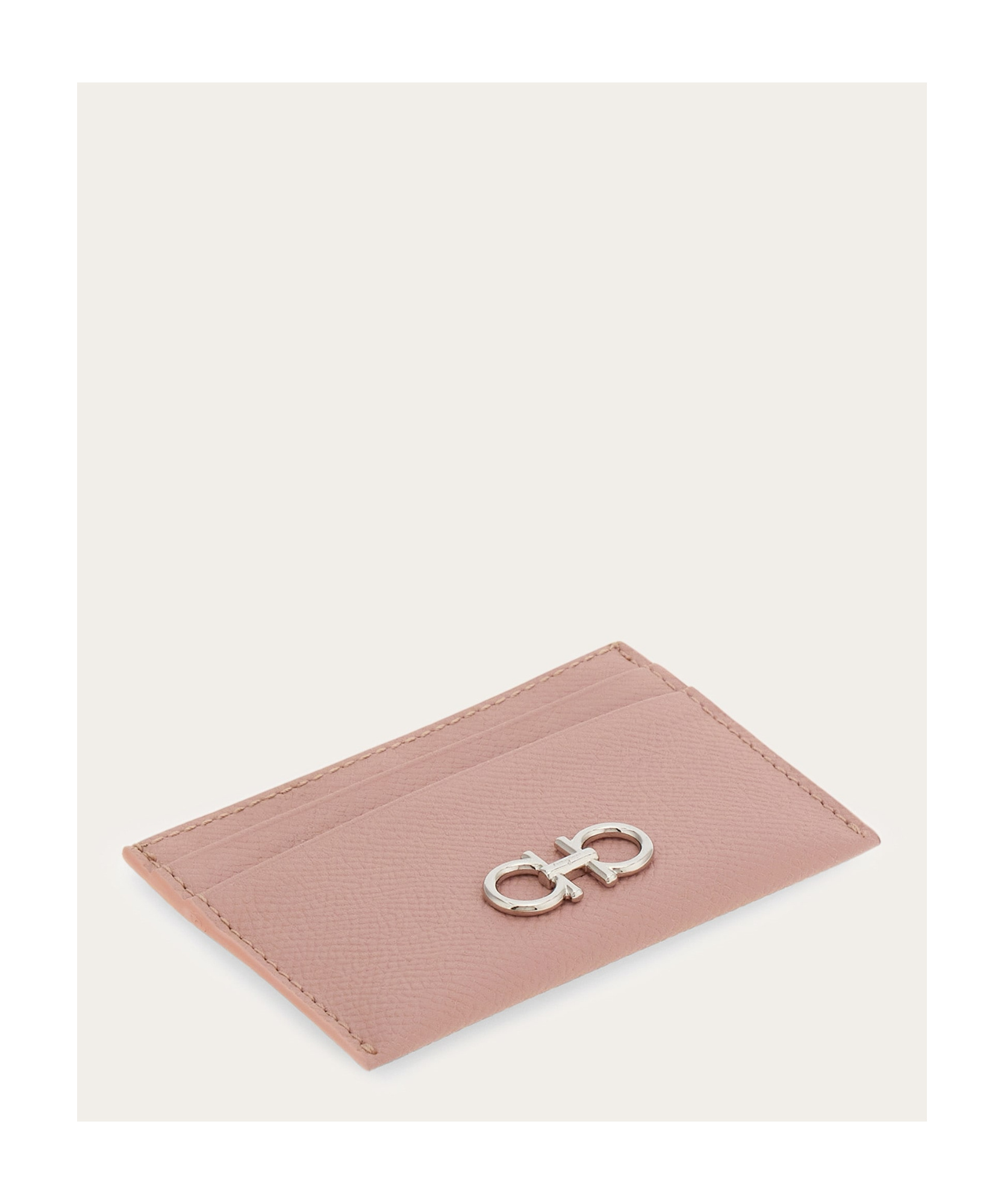 Ferragamo Gancini Hammered Leather Cardholder In Nude