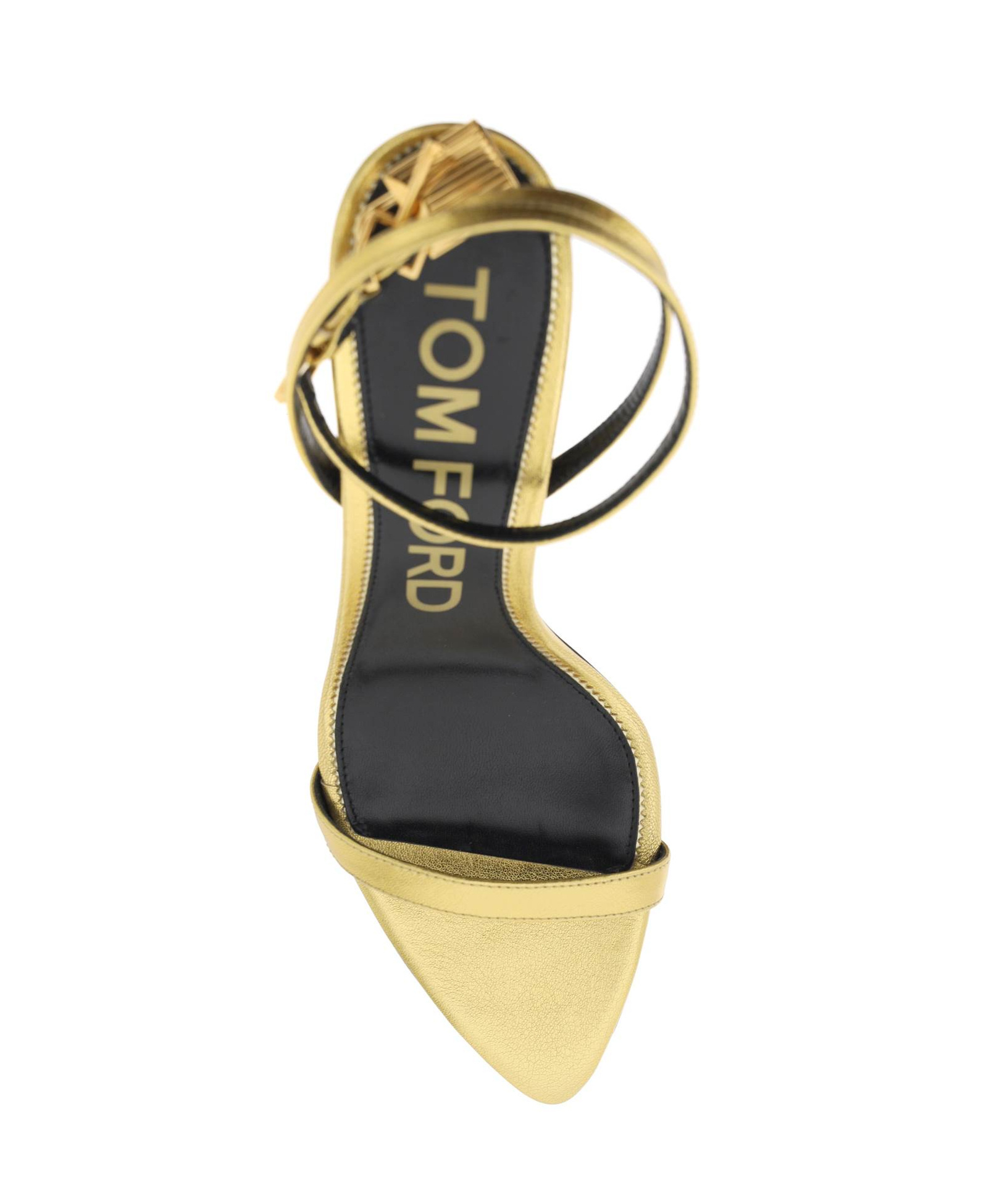Tom Ford Gold Padlock Pointy Naked Heeled Sandals In Nude
