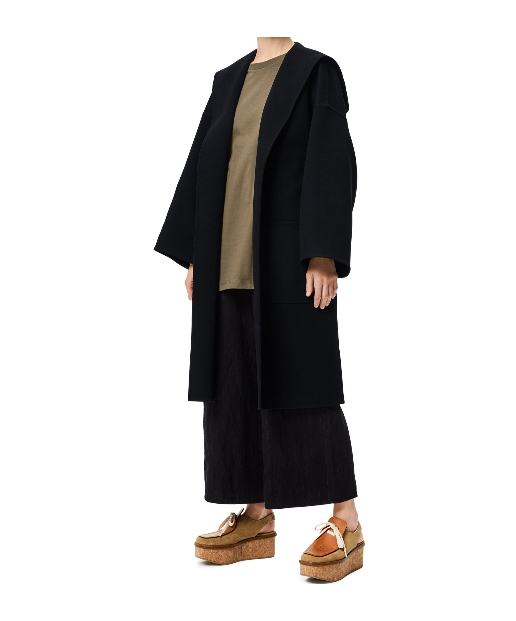 Loewe Micro-label Wool Coat In Black