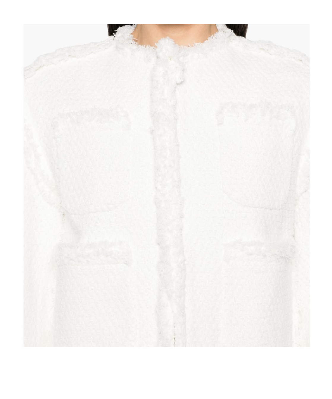 Sacai Cropped Denim Jacket Fringe Detailing In White
