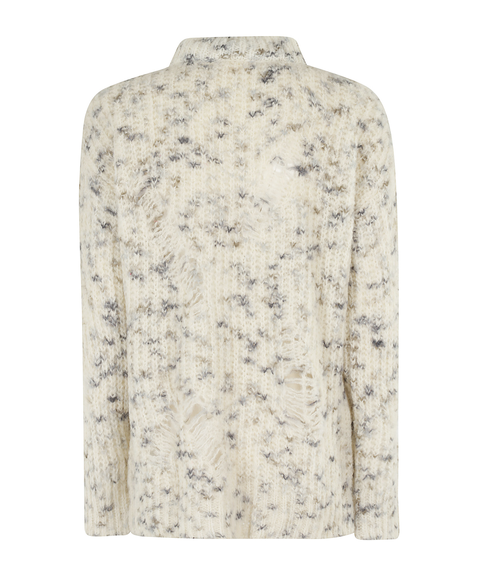 Msgm Beige Oversized Sweater With Grey Yarn Inserts In White