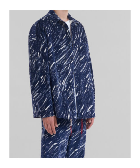 MARNI BLUE FLOCKED DENIM OVERSIZED SHIRT WITH CRAYON PRINT