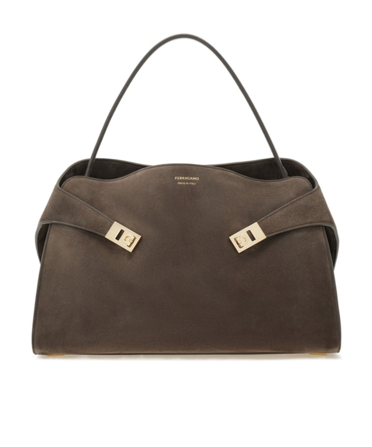 FERRAGAMO HUG STRUCTURED SUEDE TOTE BAG