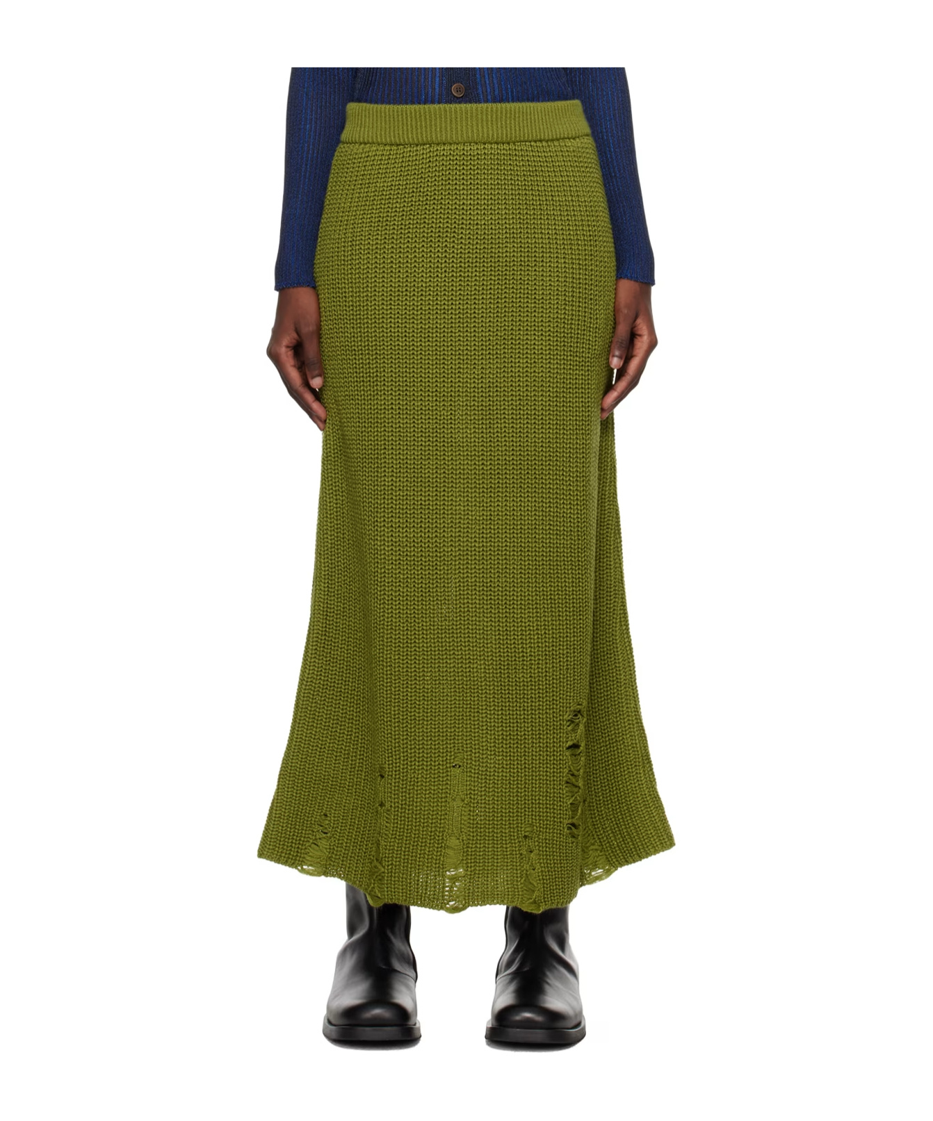 Song For The Mute Green Distressed Midi Skirt