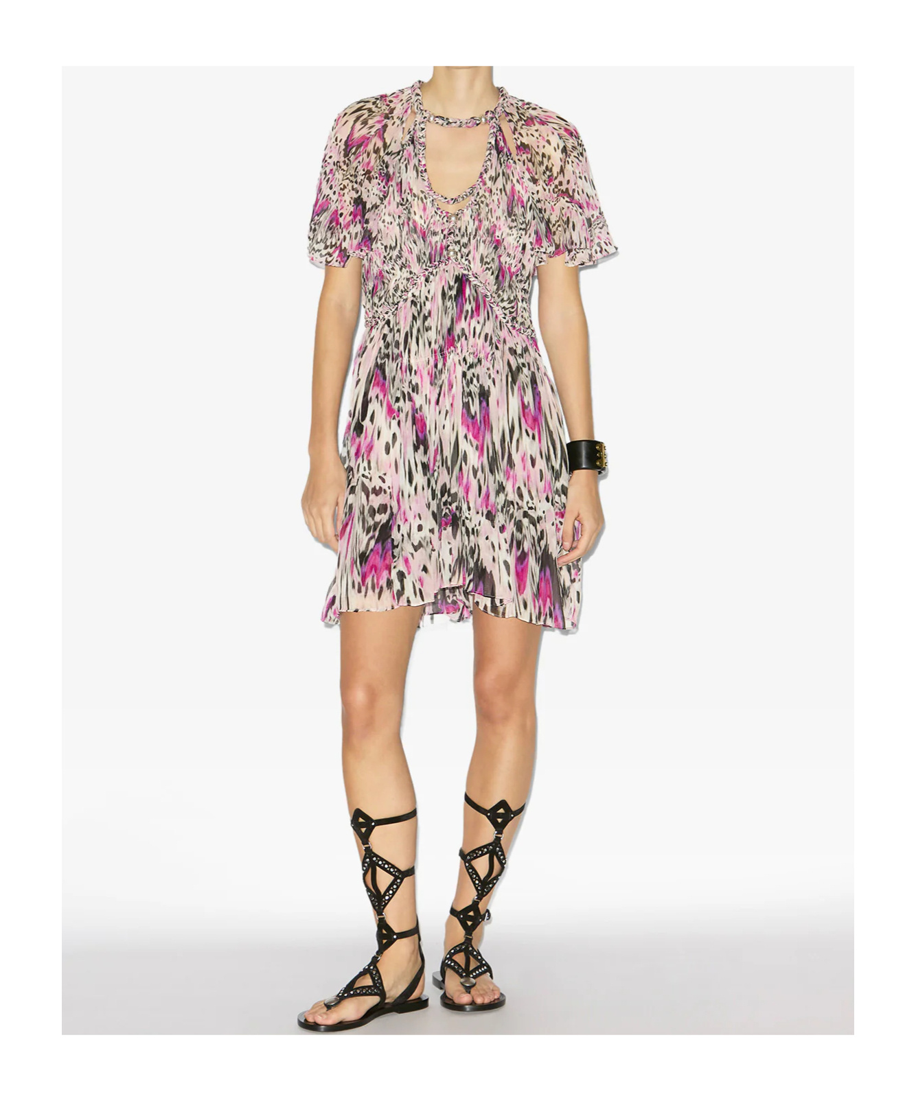 ISABEL MARANT RANDALIA SHORT DRESS IN GATHERED SILK