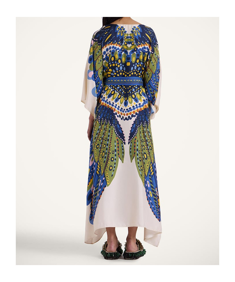 La Doublej Multicolor Kaftan With Belted Waist And All-over Graphic Print In Blue