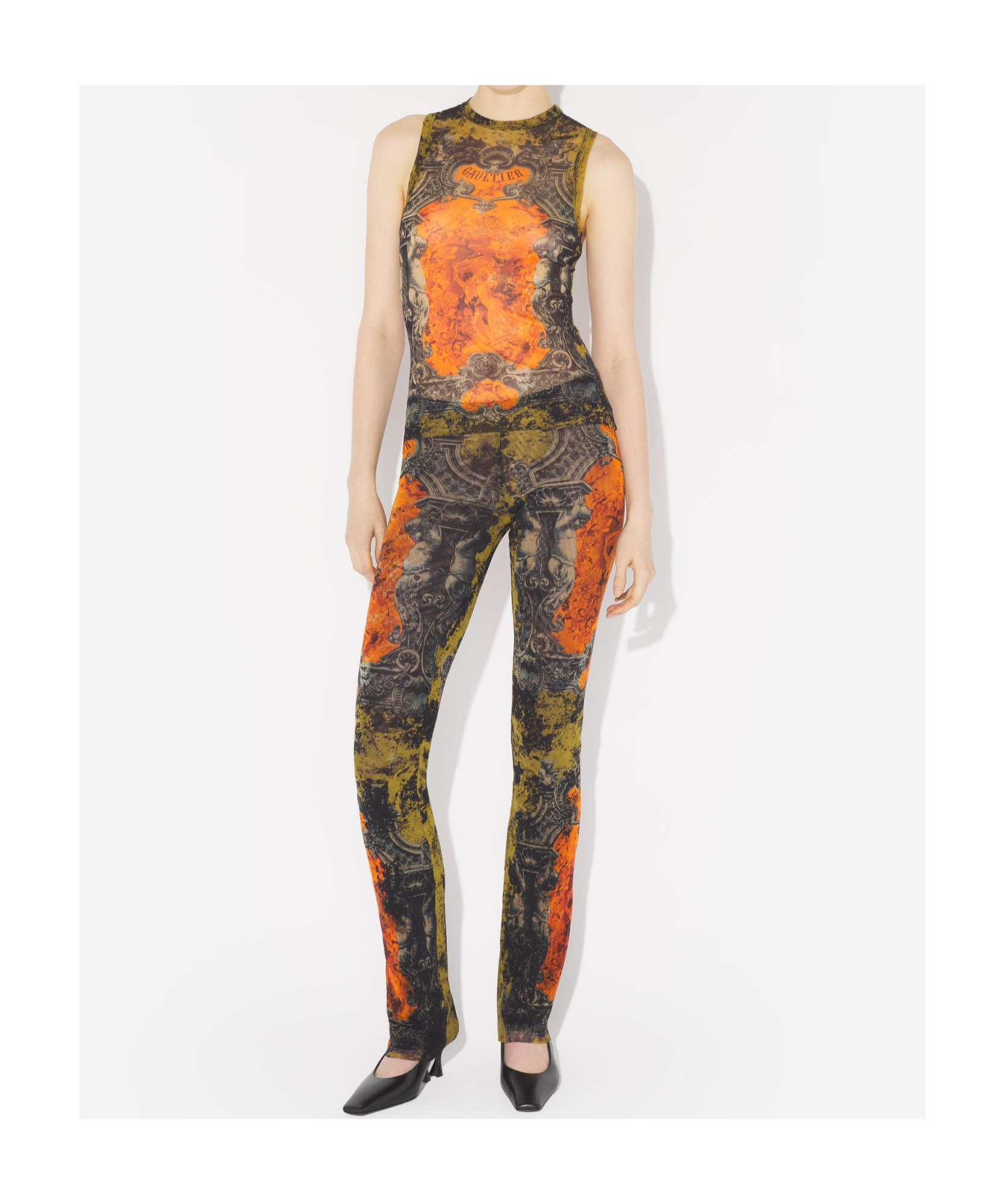Jean Paul Gaultier Mesh Tank Top Printed Medaillon Woman Multicolor In Multi