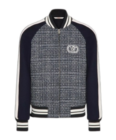 Valentino Tweed Bomber Jacket For In Blue