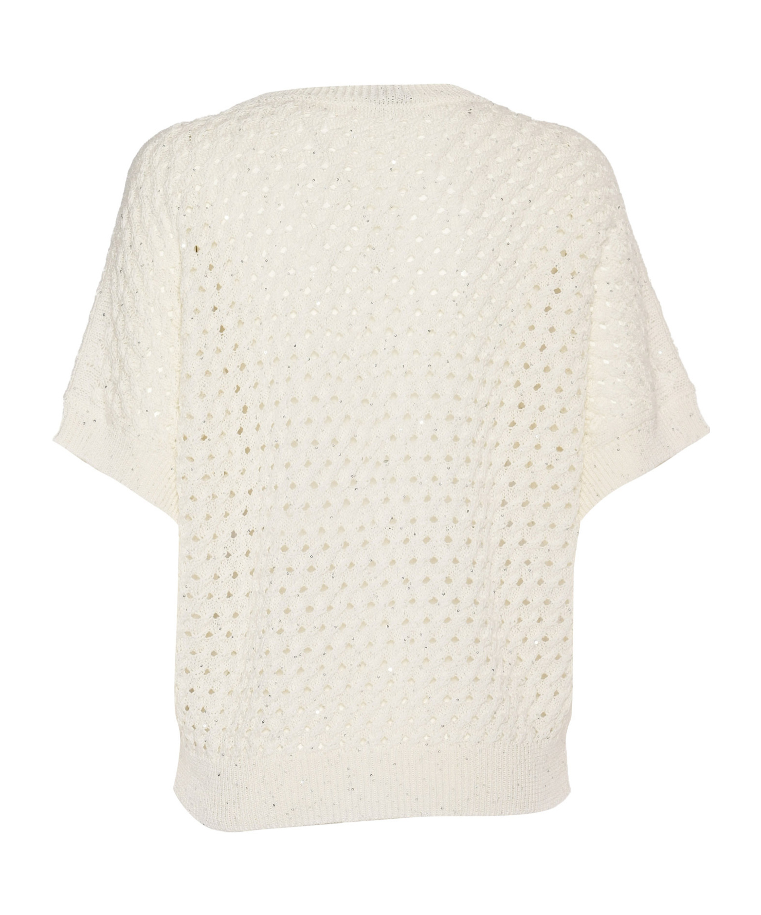Peserico Textured Open-weave Knit Sweater With Short Sleeves In White