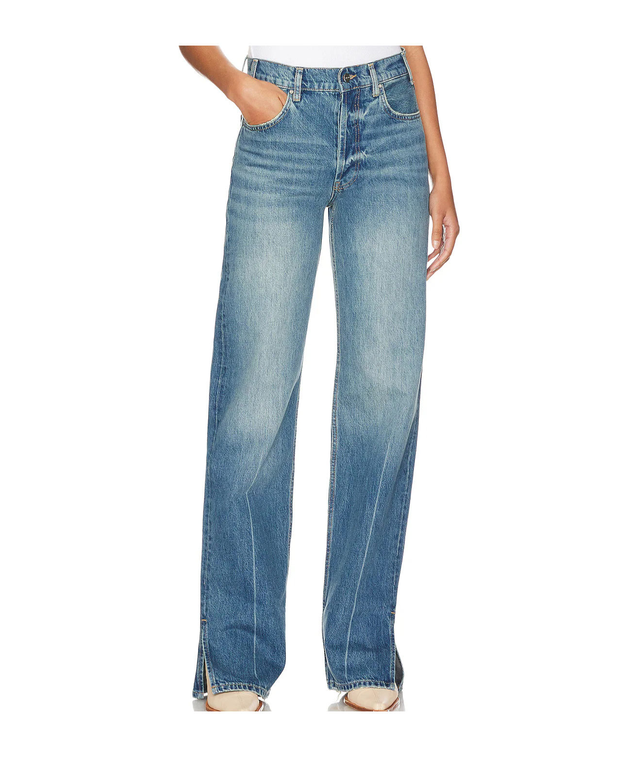 Anine Bing Ankle-slit Straight-leg Jeans In Blue