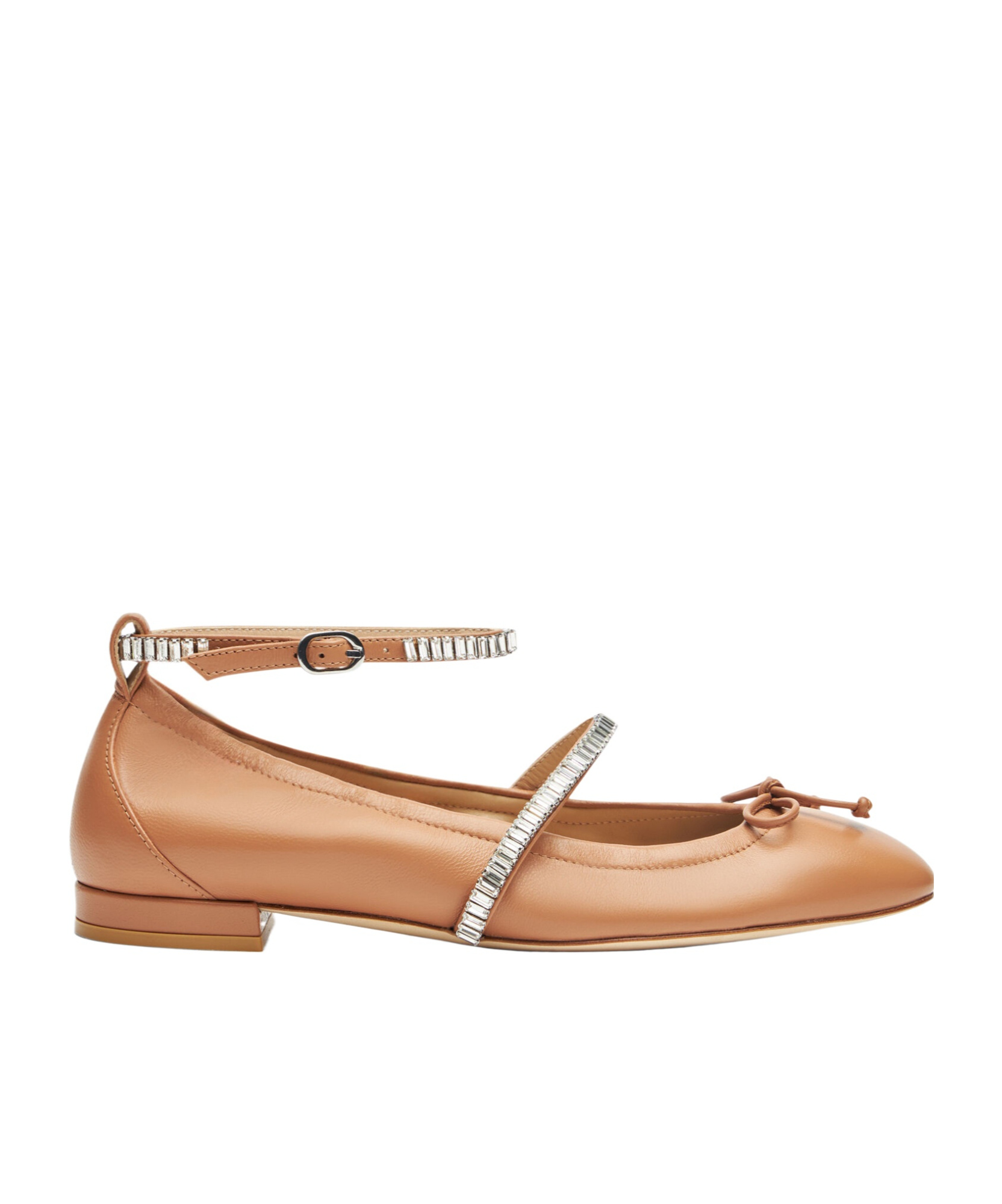 Stuart Weitzman , Stefanie Ballet Flat, Last Chance, Tan/clear, Lacquered Nappa/crystal In Nude