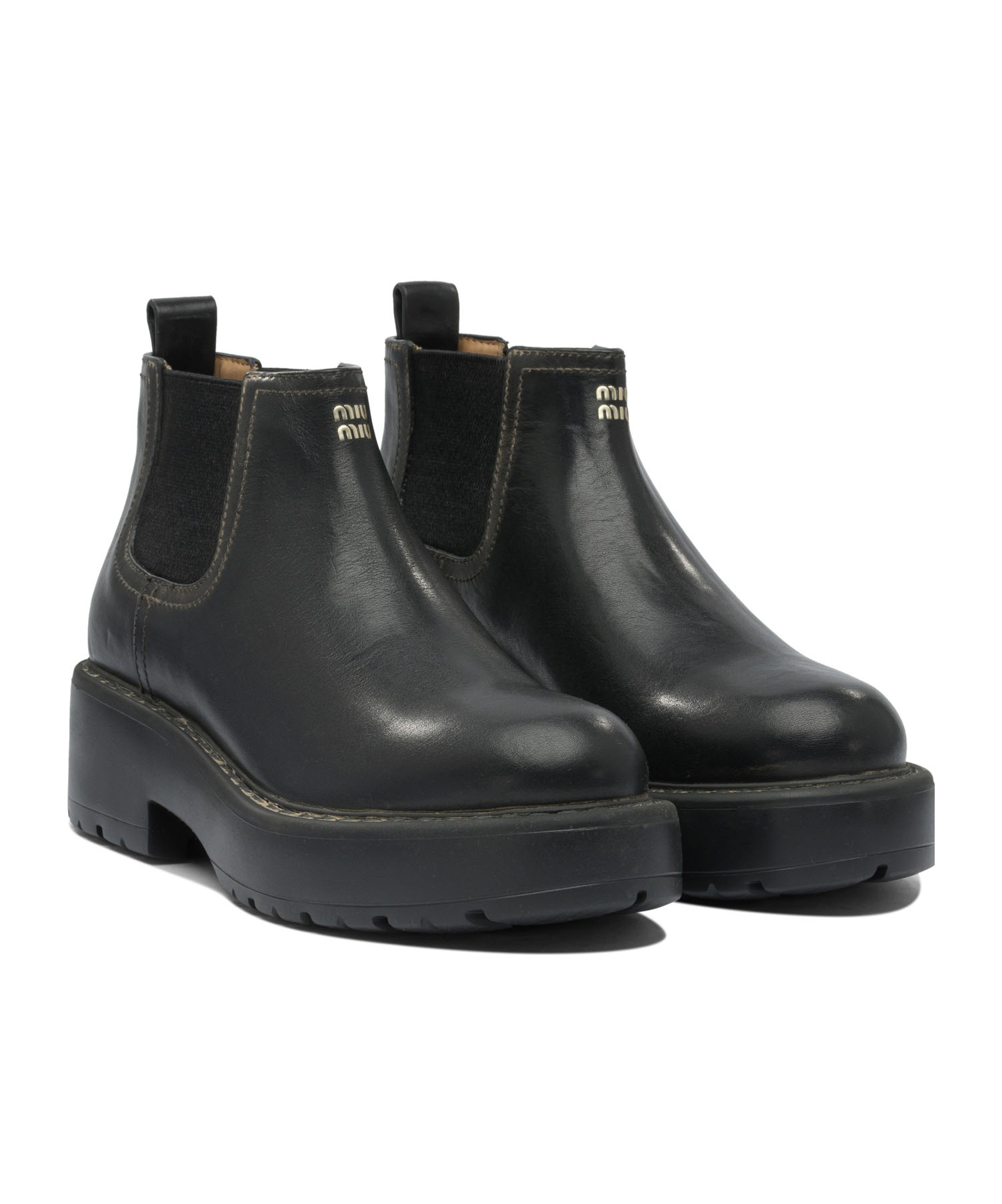Miu Miu Round Toe Ankle Boots In Black