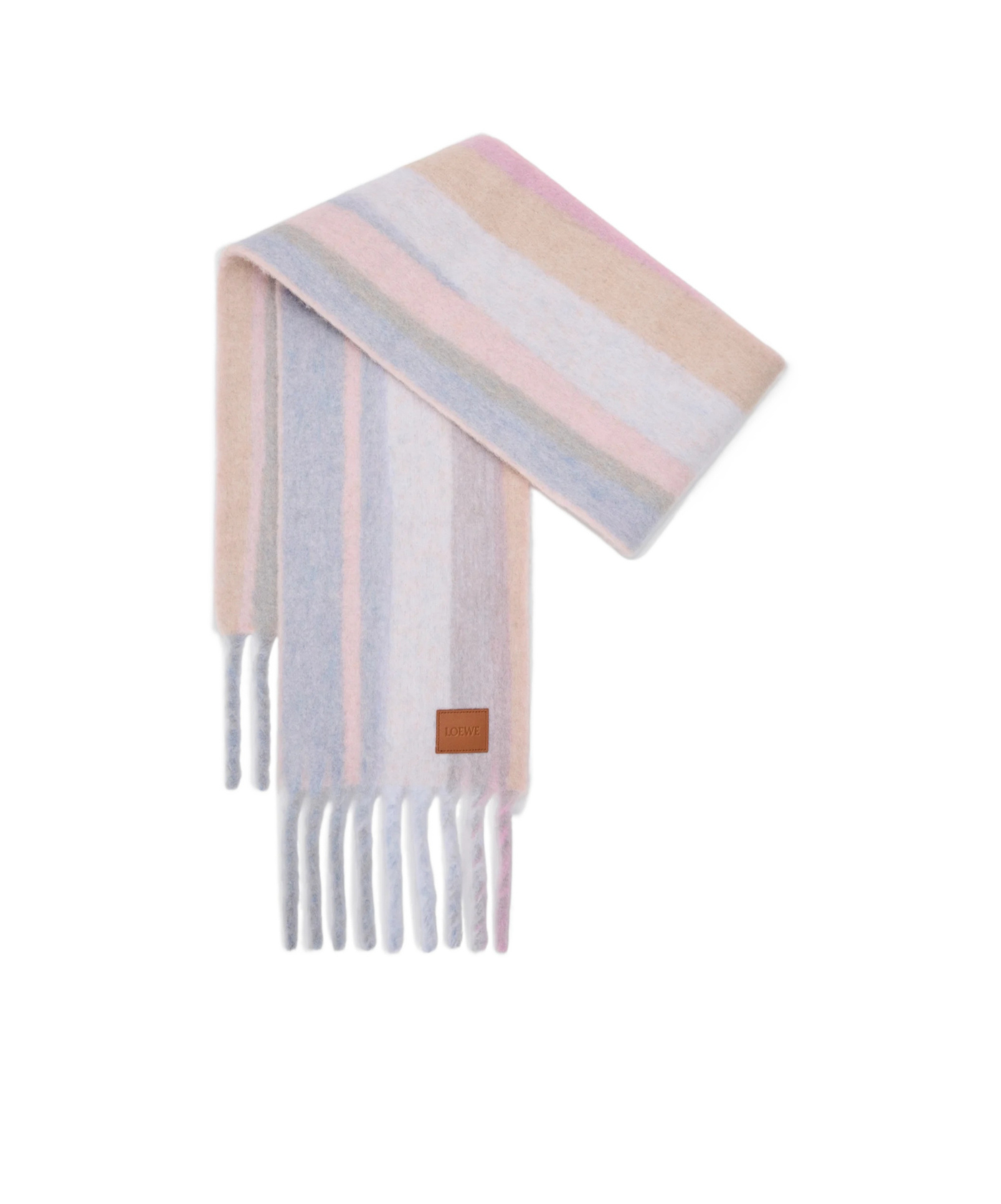 Loewe Fringed-edge Striped Scarf In Gray