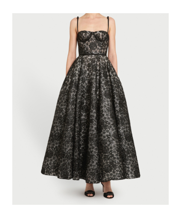 Giambattista Valli Sequin Floral Embroidered Corset Dress In Black