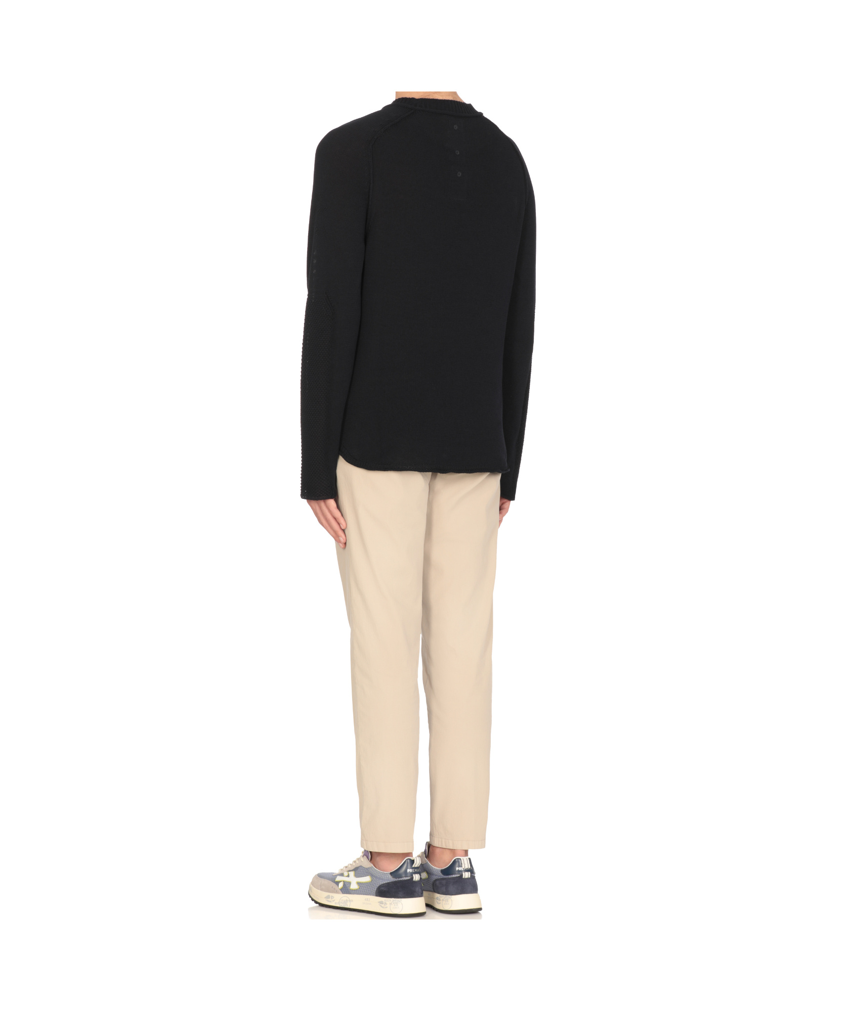 Premiata Crewneck Sweater With Long Sleeves And Textured Panels In Blue