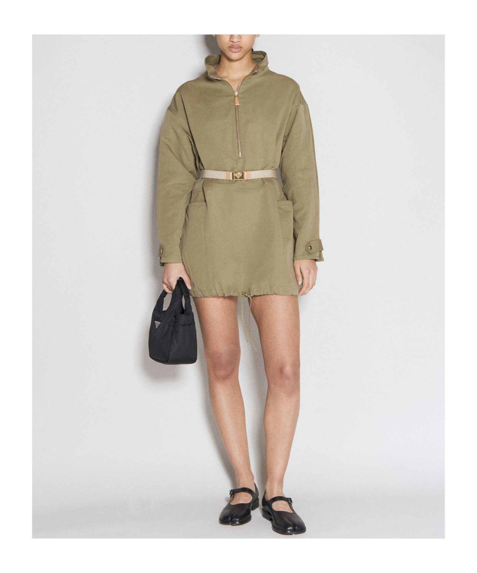 Shop Prada Panama Cotton Mini-dress In Military Green