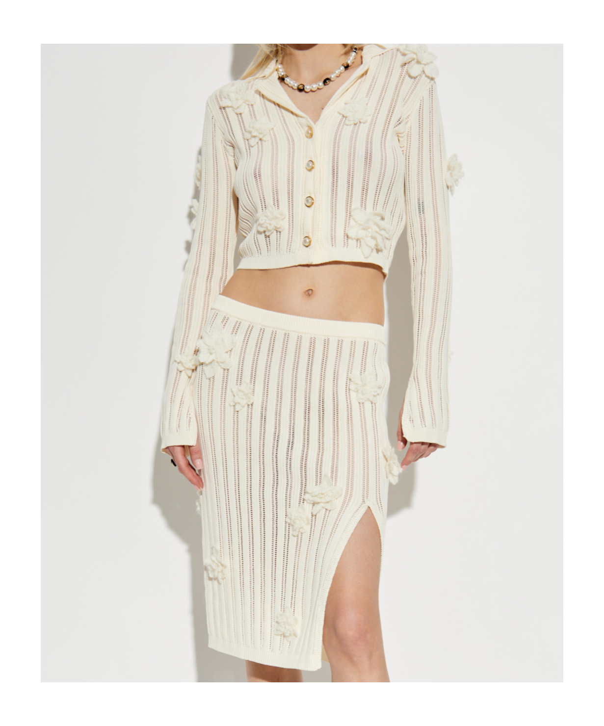 Shop Casablanca Lapel Long Sleeve Sweater In White