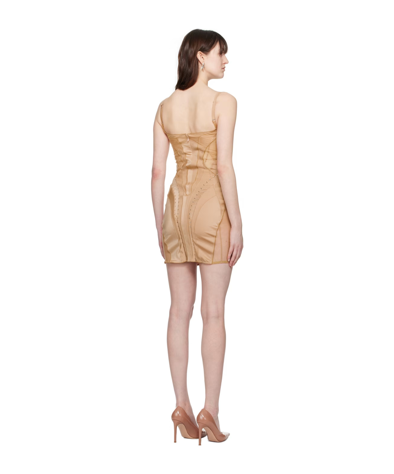 Shop Mugler Corset Mini Dress In Brown