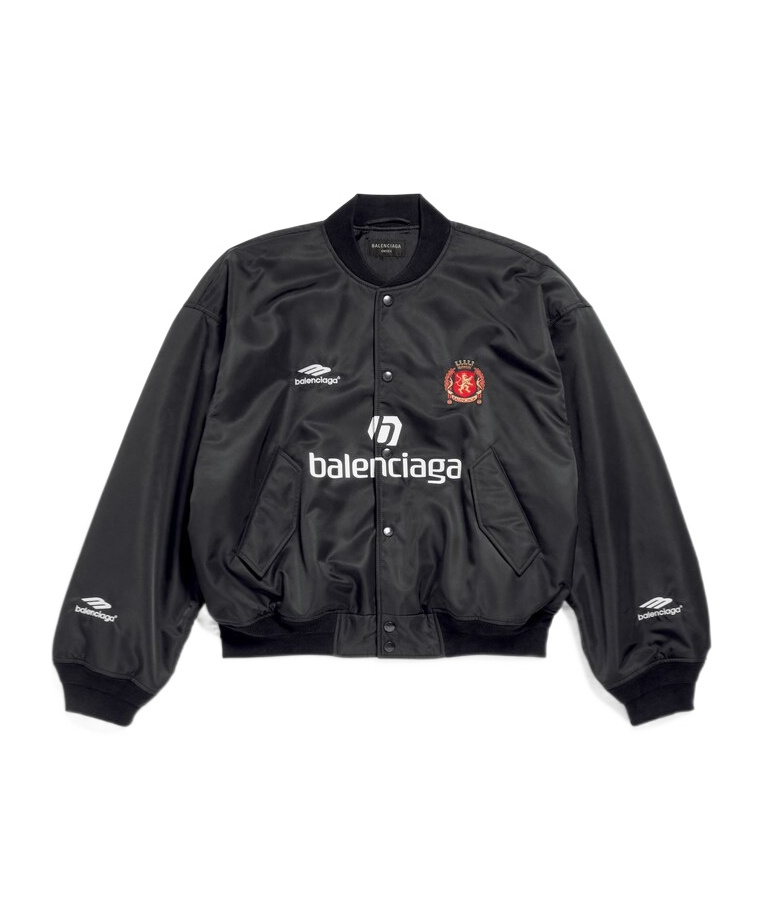 Balenciaga Black Bomber Jacket With Logo Patch In Black