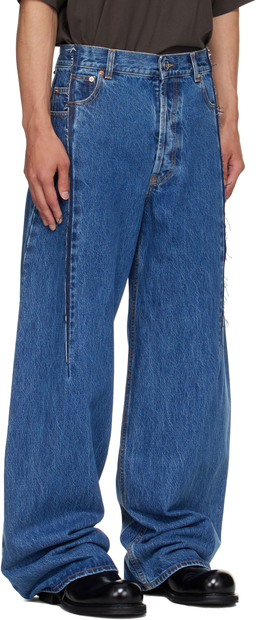 Vetements Mens Blue Cut Reconstructed Wide-leg Denim Jeans In Blue