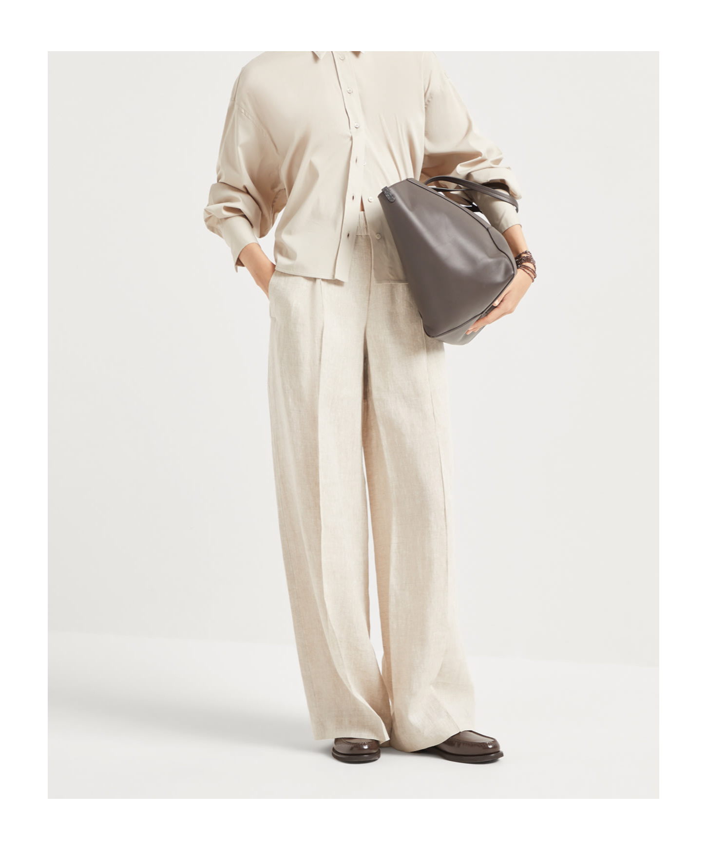 Brunello Cucinelli Linen Trousers In Nude