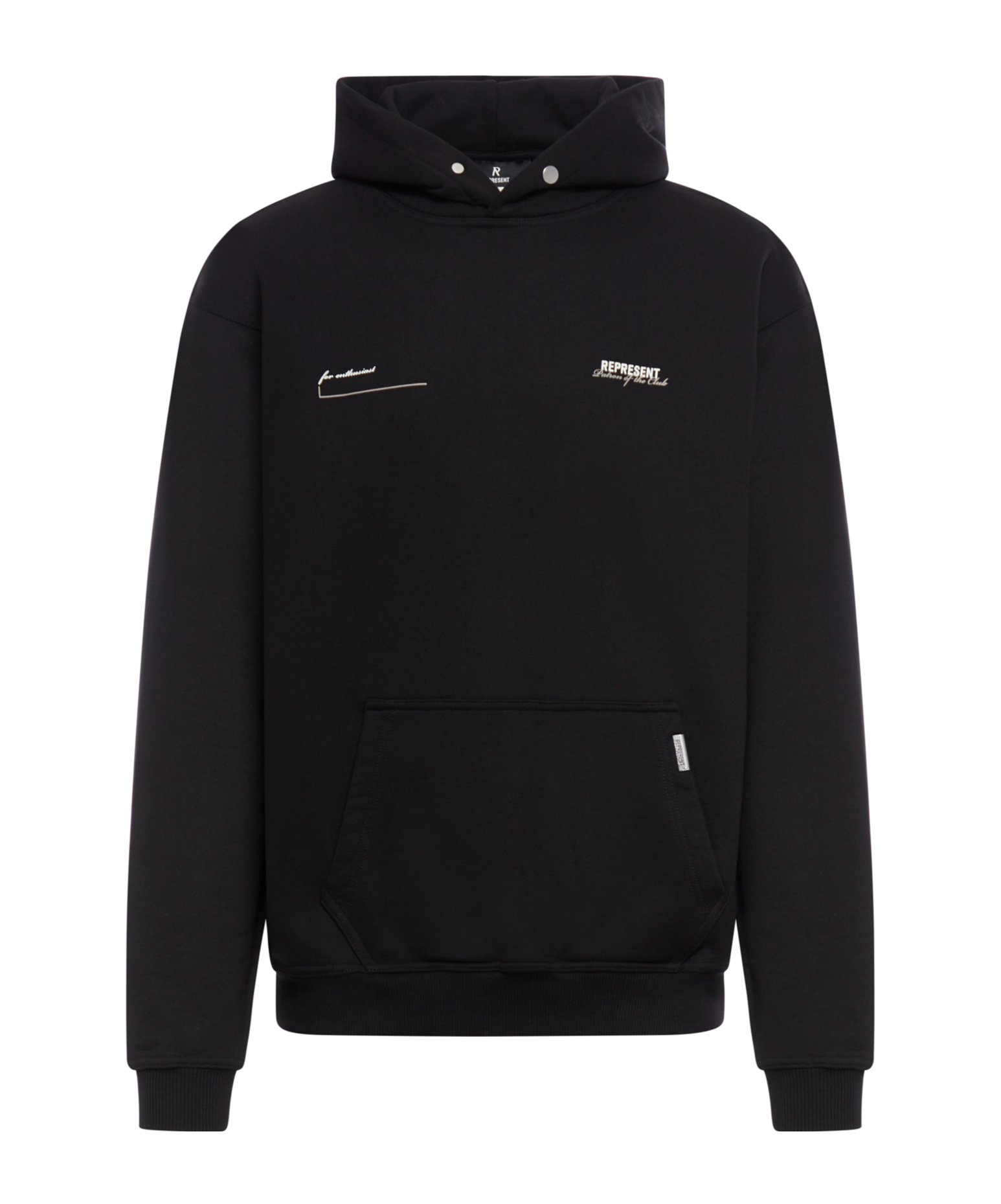 Represent 'patron Of The Club' Black Hoodie With Front And Back Logo Print In Black