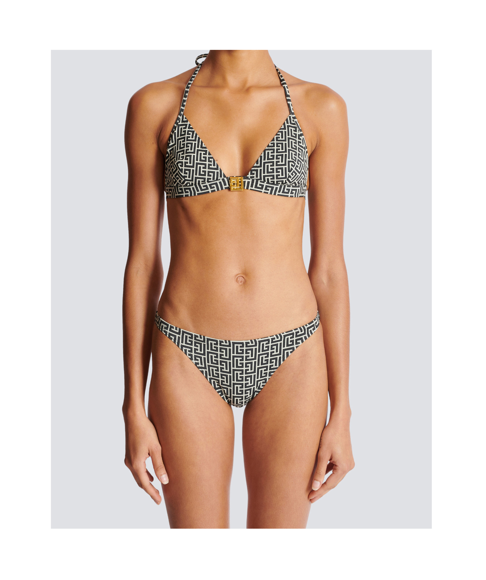 Balmain Pb Labyrinth Halterneck Bikini In Black