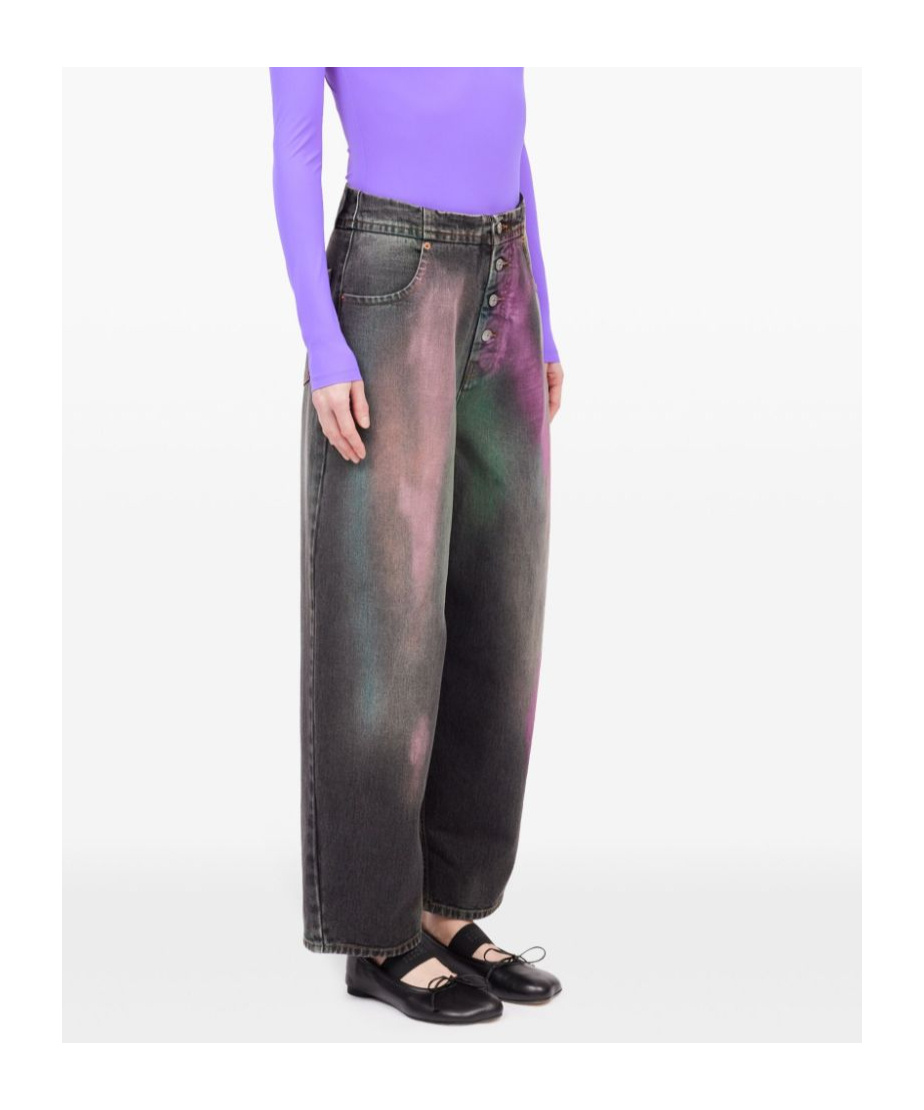 Mm6 Maison Margiela Pantalone 5 Tasche Rhianna Jeans In Black Denim With Multicoloured Fading In Black