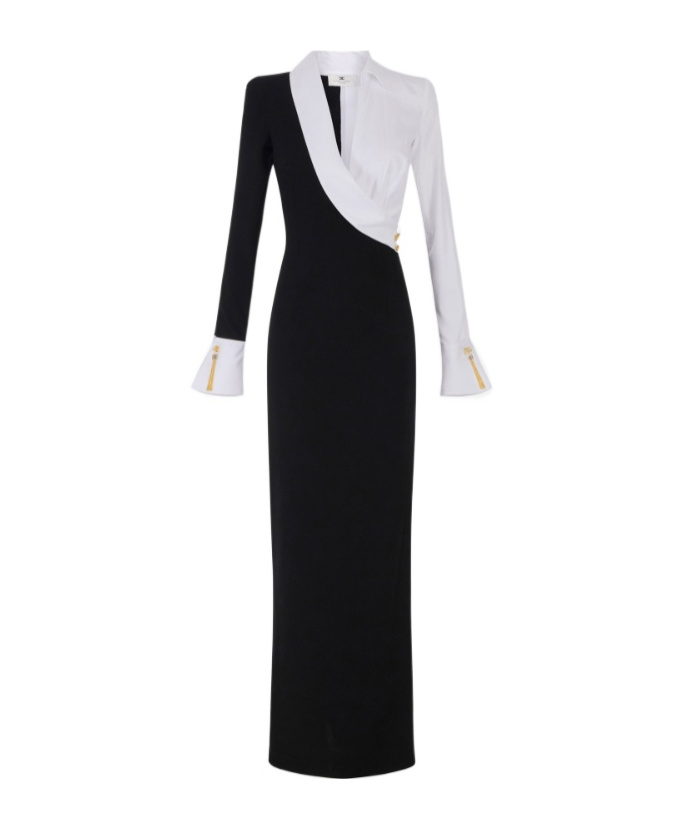 Elisabetta Franchi Red Carpet Dress In Lightweight Crepe Fabric In Black