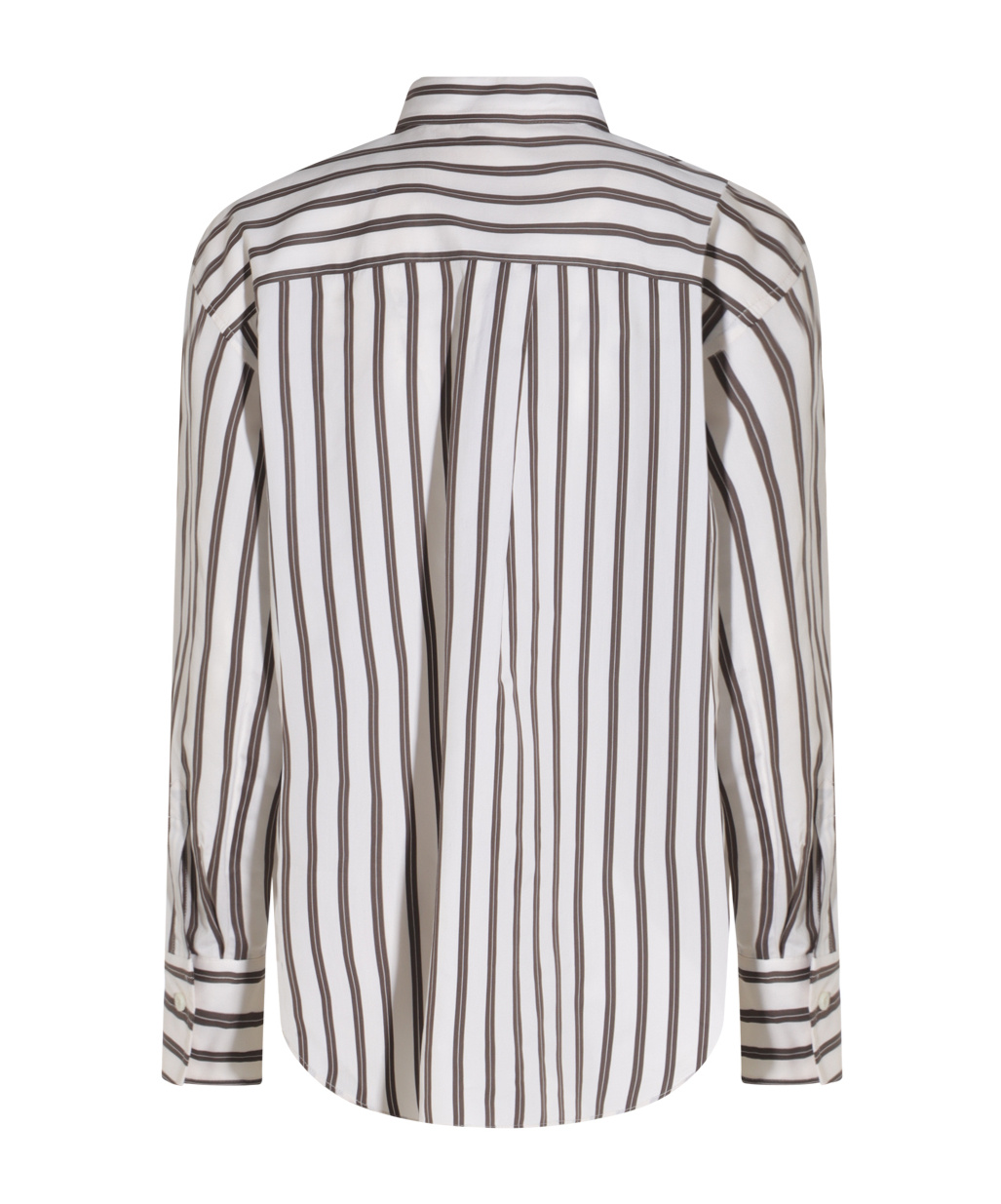 Brunello Cucinelli White Shirt With Floral Embroidery On The Front And All-over Striped Motif In White