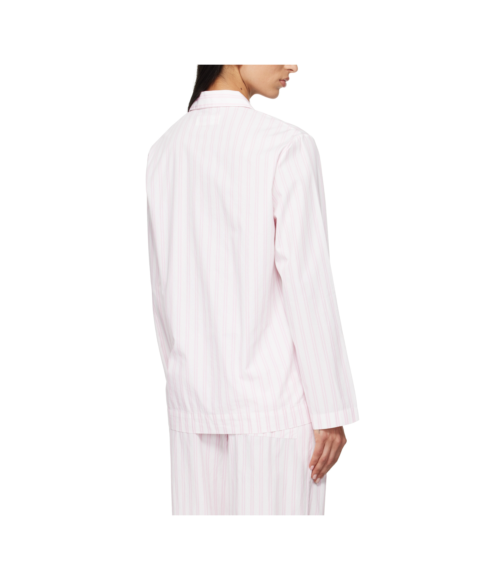 Tekla White & Pink Poplin Long-sleeved Pyjama Shirt In White/pink