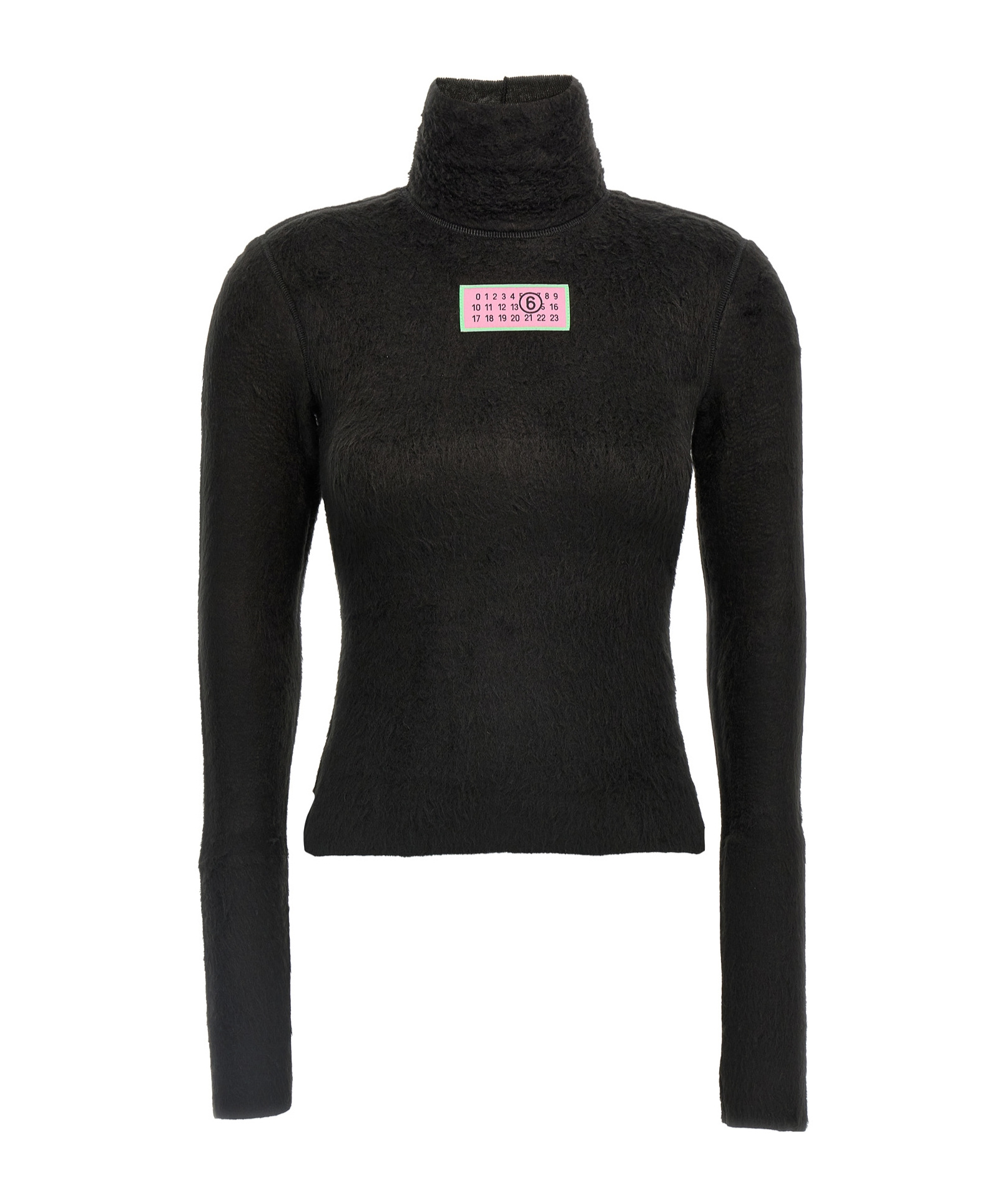 Mm6 Maison Margiela Black Furry Jersey Long Sleeve Turtleneck In Black