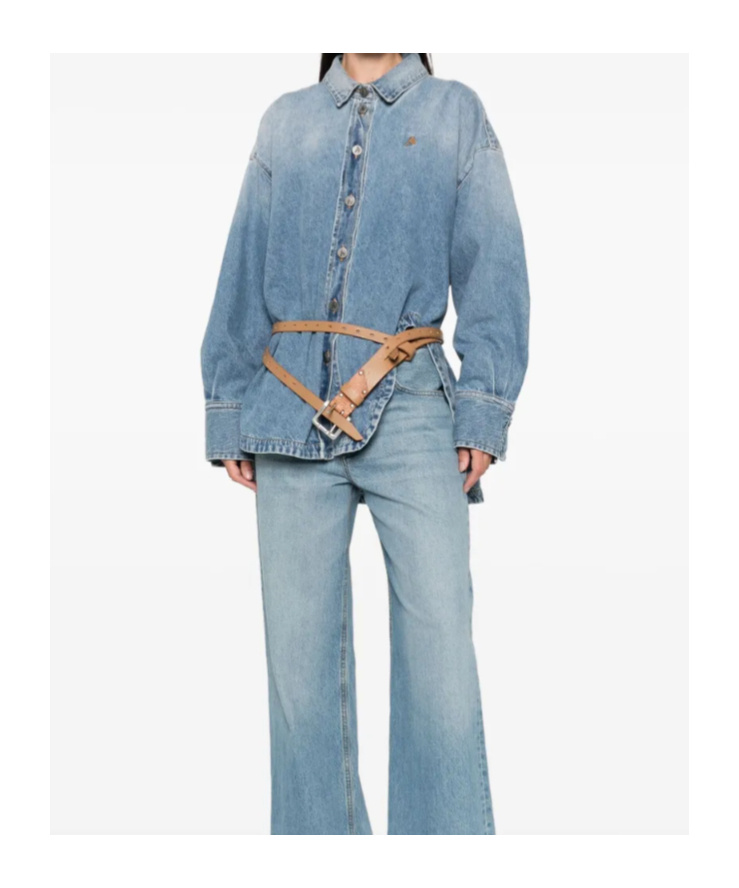 Attico Oversized Embroidered Denim Shirt In Blue