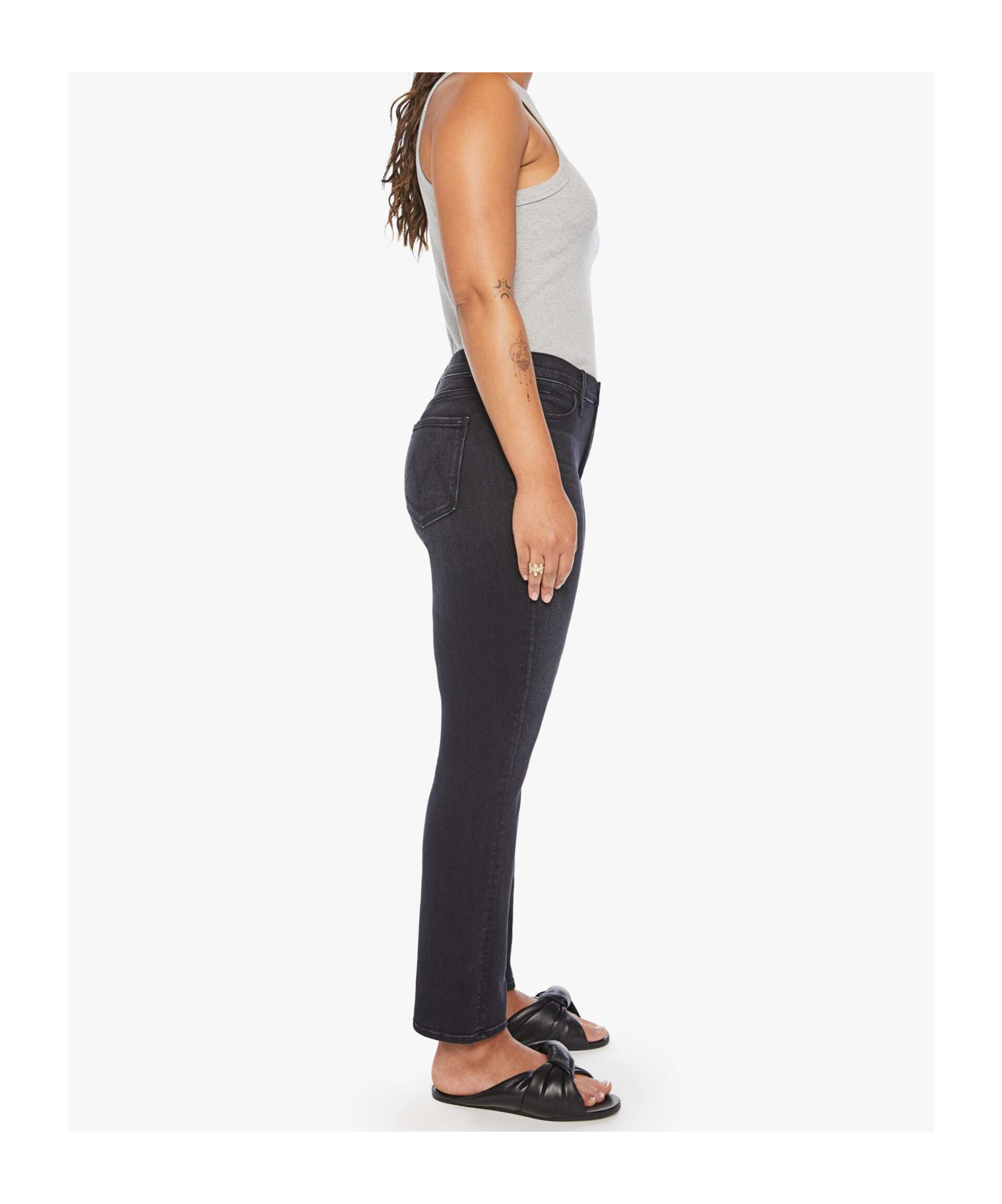 Mother Straight-leg Cropped Skinny Jeans In Washed Dark Black
