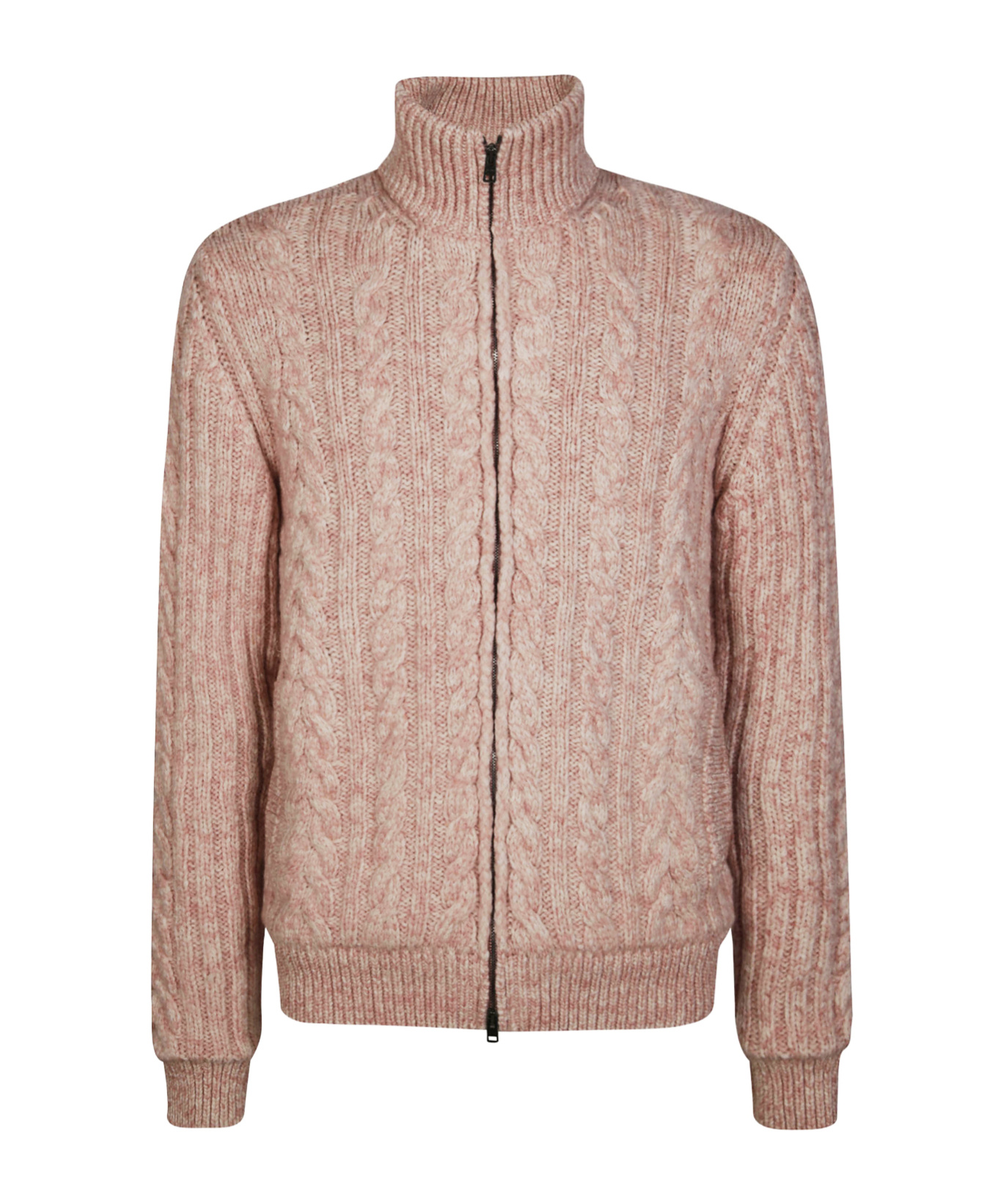 Herno Cable-knit And Ribbed Zip-up Cardigan In Pink