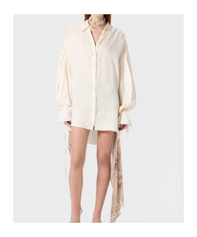 Blumarine Oversized Shirt In Washed Gabardine In White