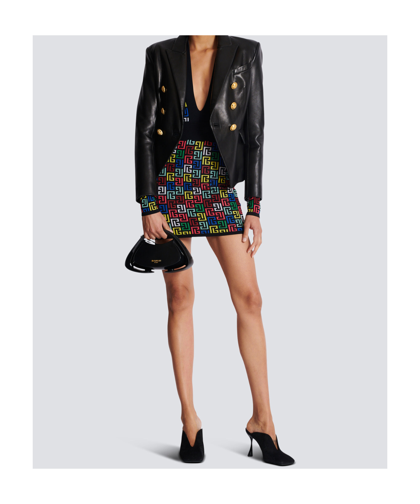 Balmain Knit Dress With Monogram And Geometric Pattern In Black
