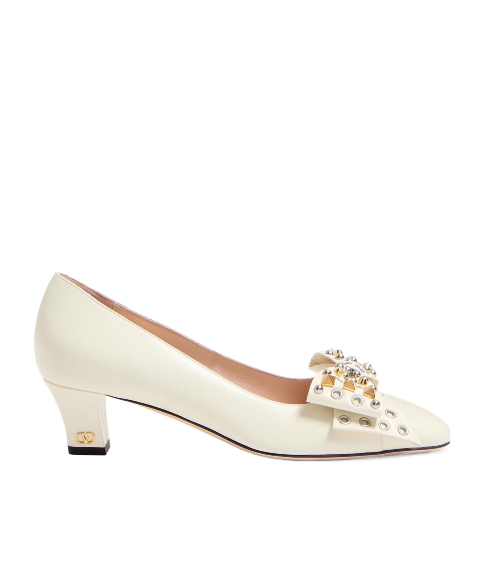 Valentino Garavani Bowow Pump In Kidskin With Studs 45mm Woman Ivory 41 In Ivory