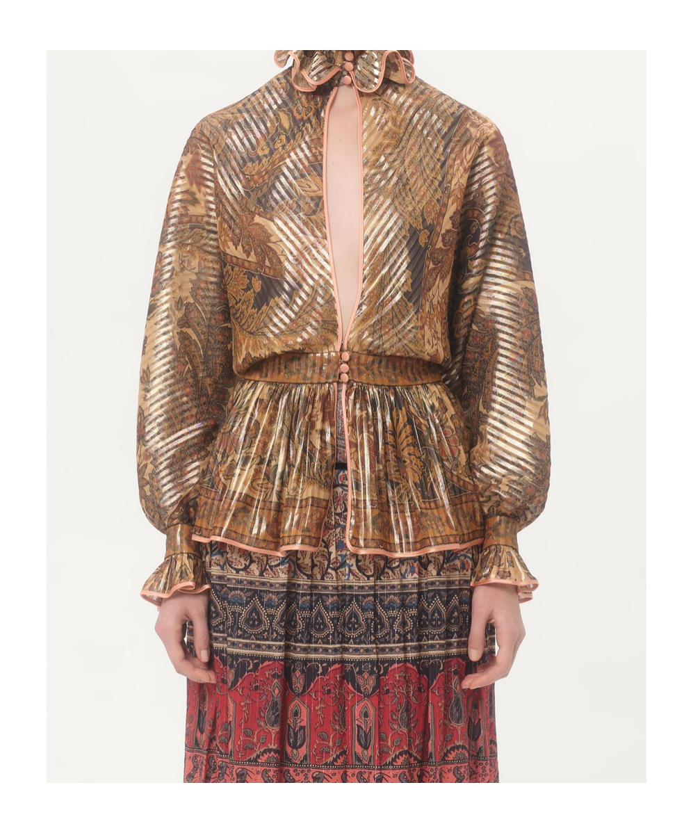 Shop Valentino Pekin Shirt With Cashmere Voyage Imaginaire Print In Brown
