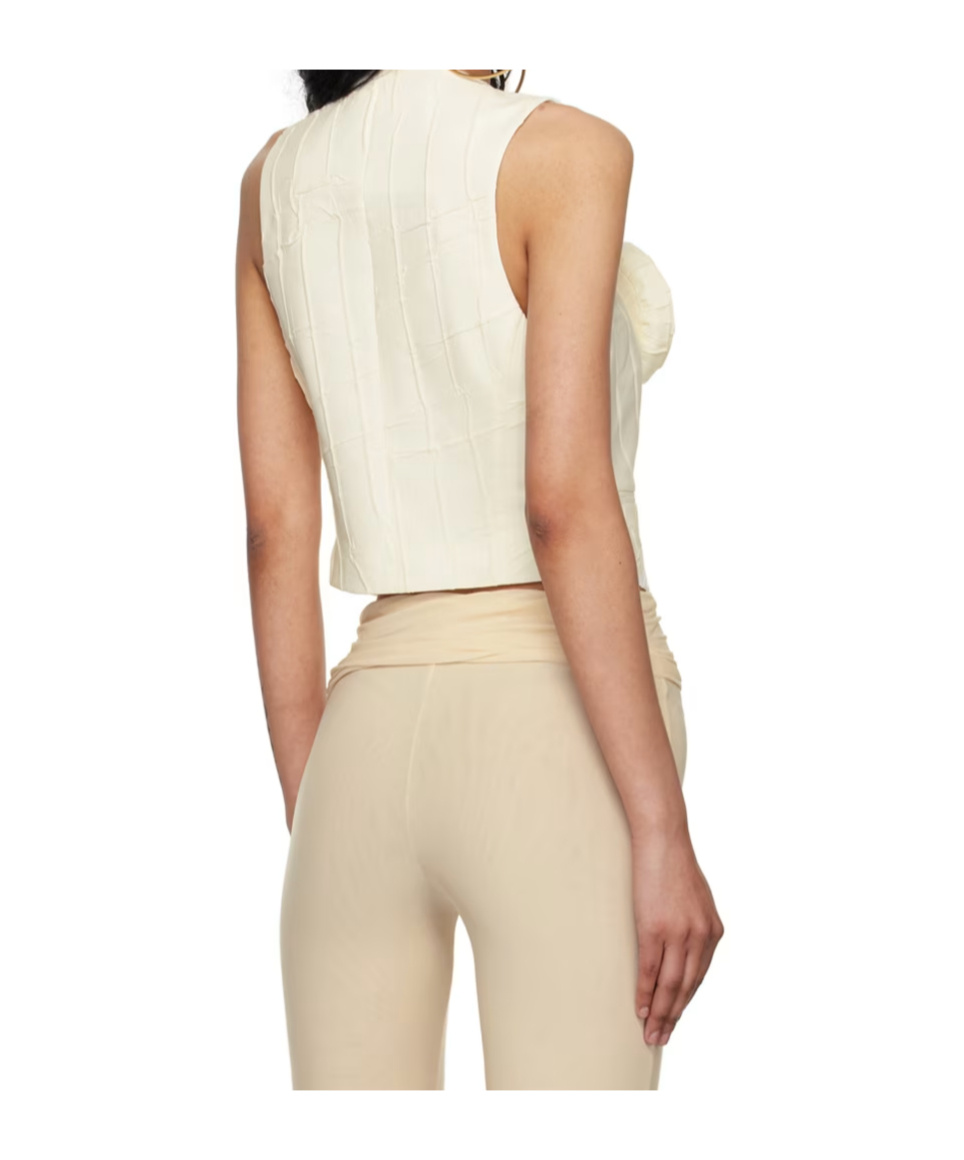 Blumarine White Floral Vest In Nude