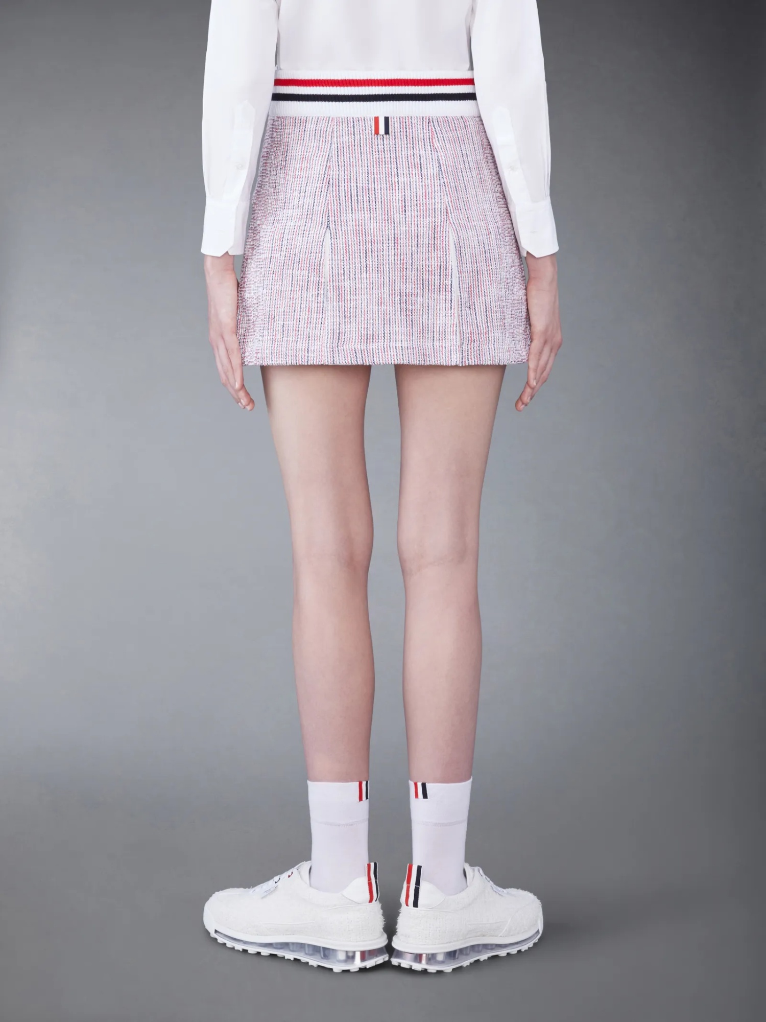 Thom Browne Tweed Seersucker Pleated Skirt In White