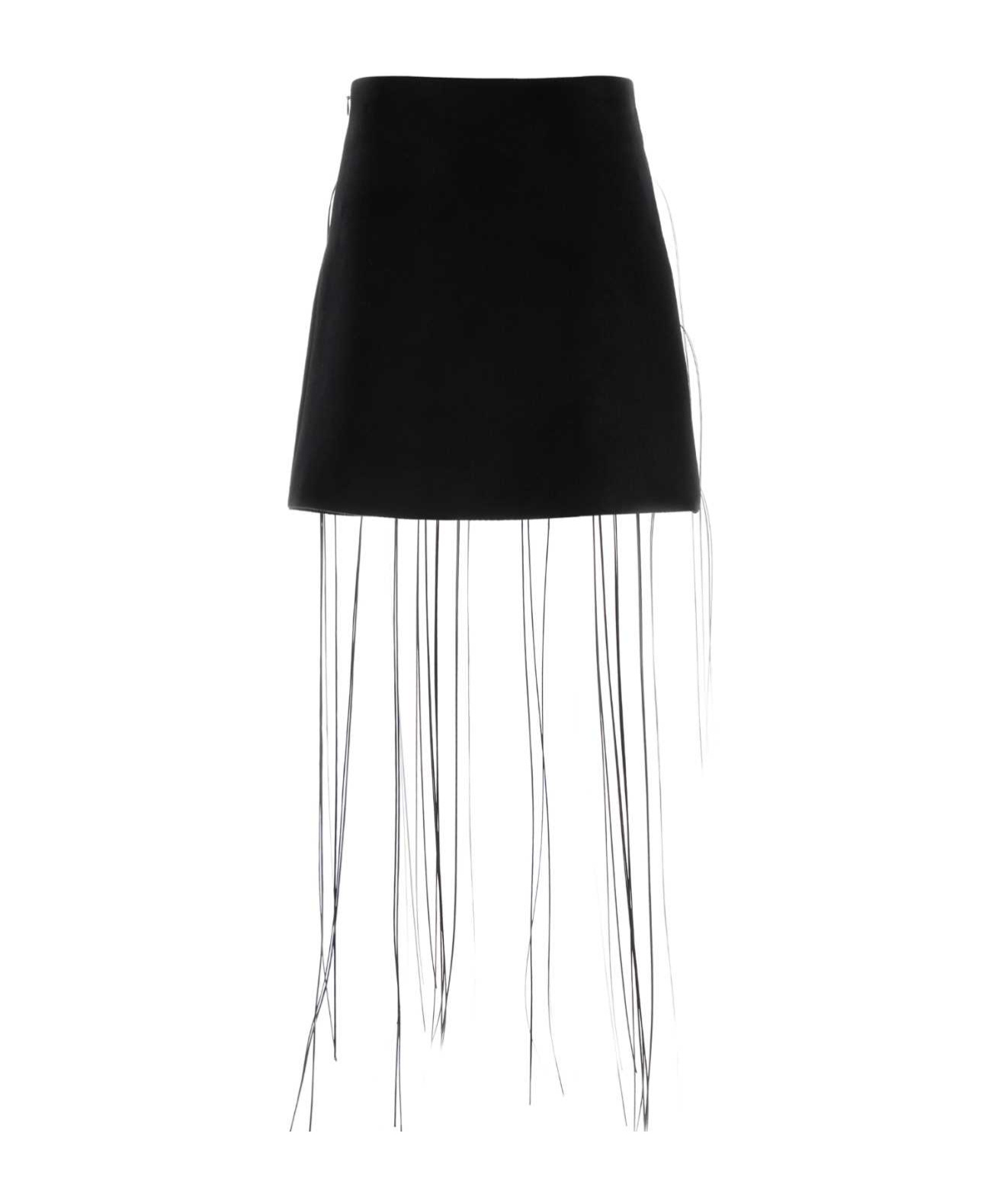 Jil Sander High Waist Mini Skirt Fringe Detail In Black
