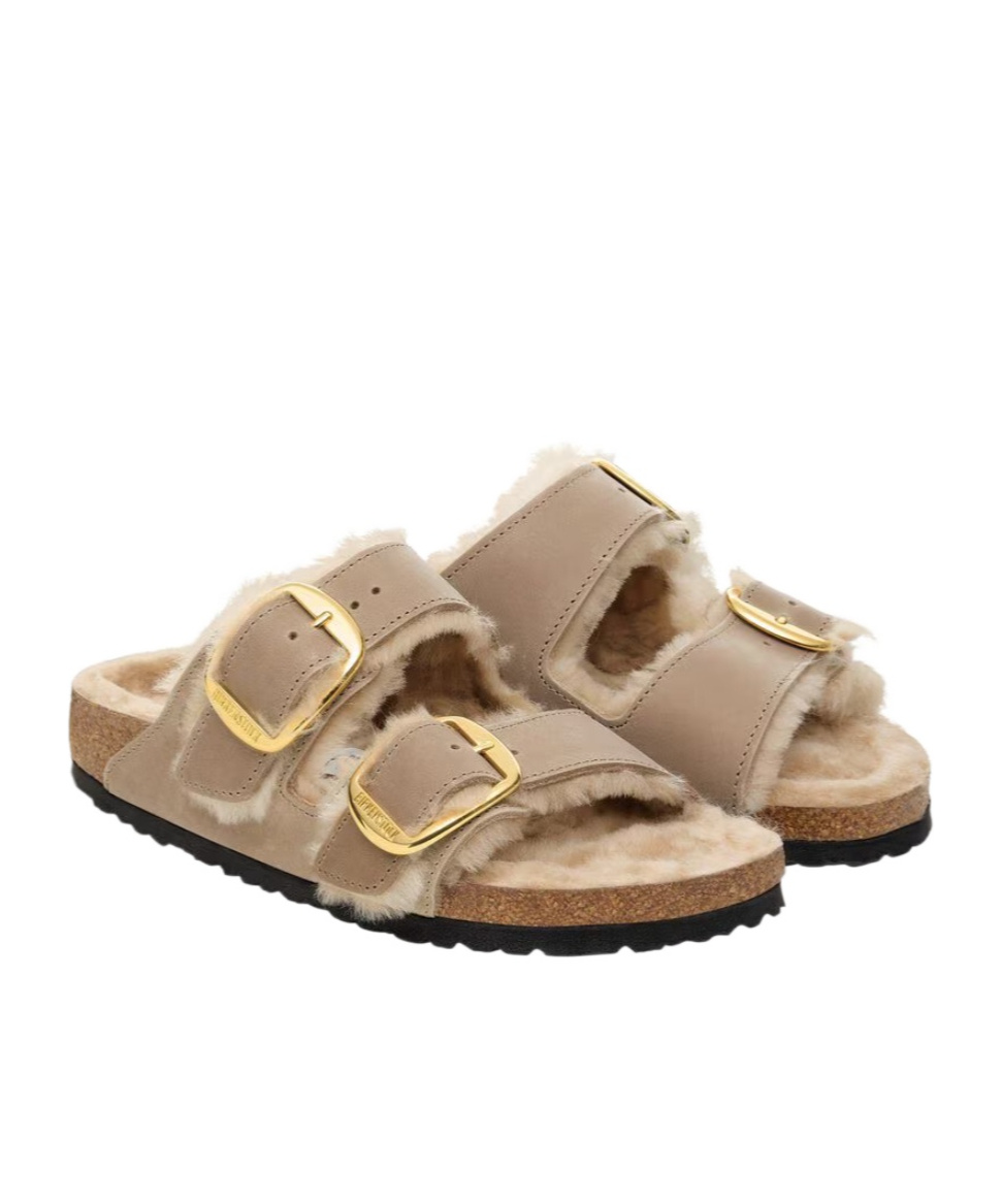Birkenstock Arizona Big Buckle Shearling Sandals In Brown